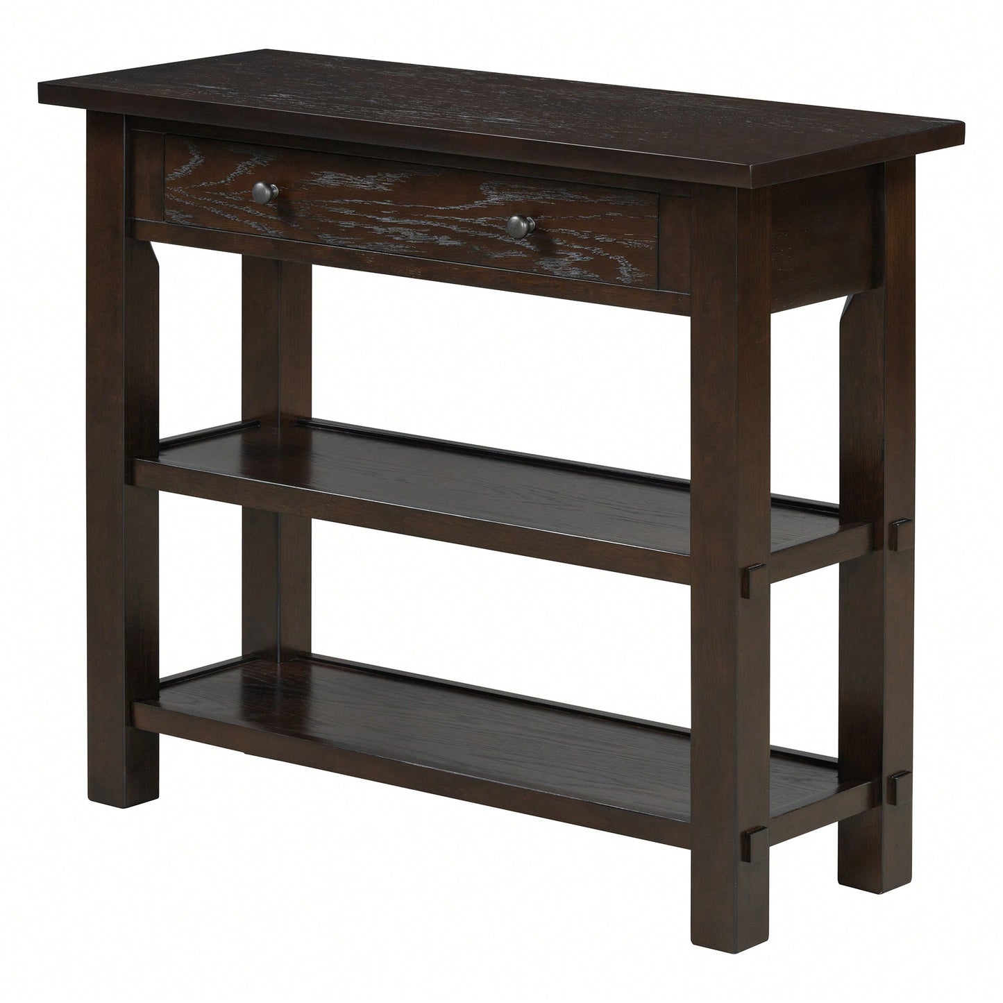 Stylish Retro Console Table With Drawer And Two Durable Shelves For Entryway Or Living Room In Espresso Finish