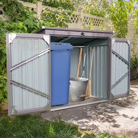 Metal Outdoor Garbage Bin Shed For 2 Trash Cans - Galvanized Steel Storage Solution For Garden And Yard - Gray