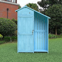 Outdoor Wood Garden Storage Shed With Waterproof Roof And Multiple-Tier Shelves In Blue