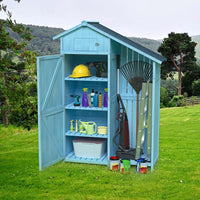 Outdoor Wood Garden Storage Shed With Waterproof Roof And Multiple-Tier Shelves In Blue