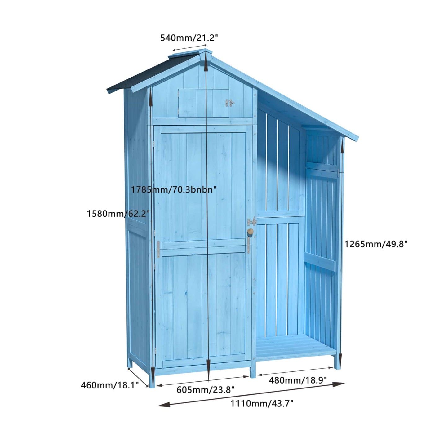 Outdoor Wood Garden Storage Shed With Waterproof Roof And Multiple-Tier Shelves In Blue