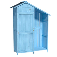 Outdoor Wood Garden Storage Shed With Waterproof Roof And Multiple-Tier Shelves In Blue