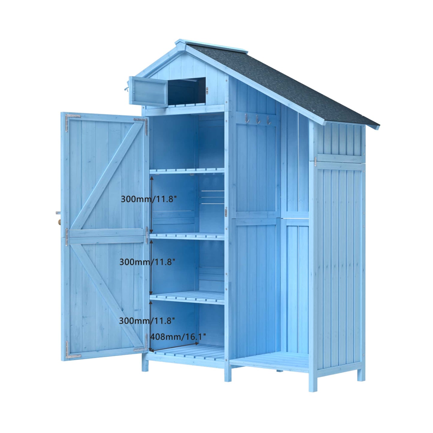 Outdoor Wood Garden Storage Shed With Waterproof Roof And Multiple-Tier Shelves In Blue