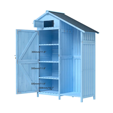 Outdoor Wood Garden Storage Shed With Waterproof Roof And Multiple-Tier Shelves In Blue