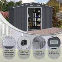 Heavy Duty 6x4 FT Metal Outdoor Storage Shed With Sliding Doors And Air Vent For Bikes Tools And Lawn Equipment In Grey