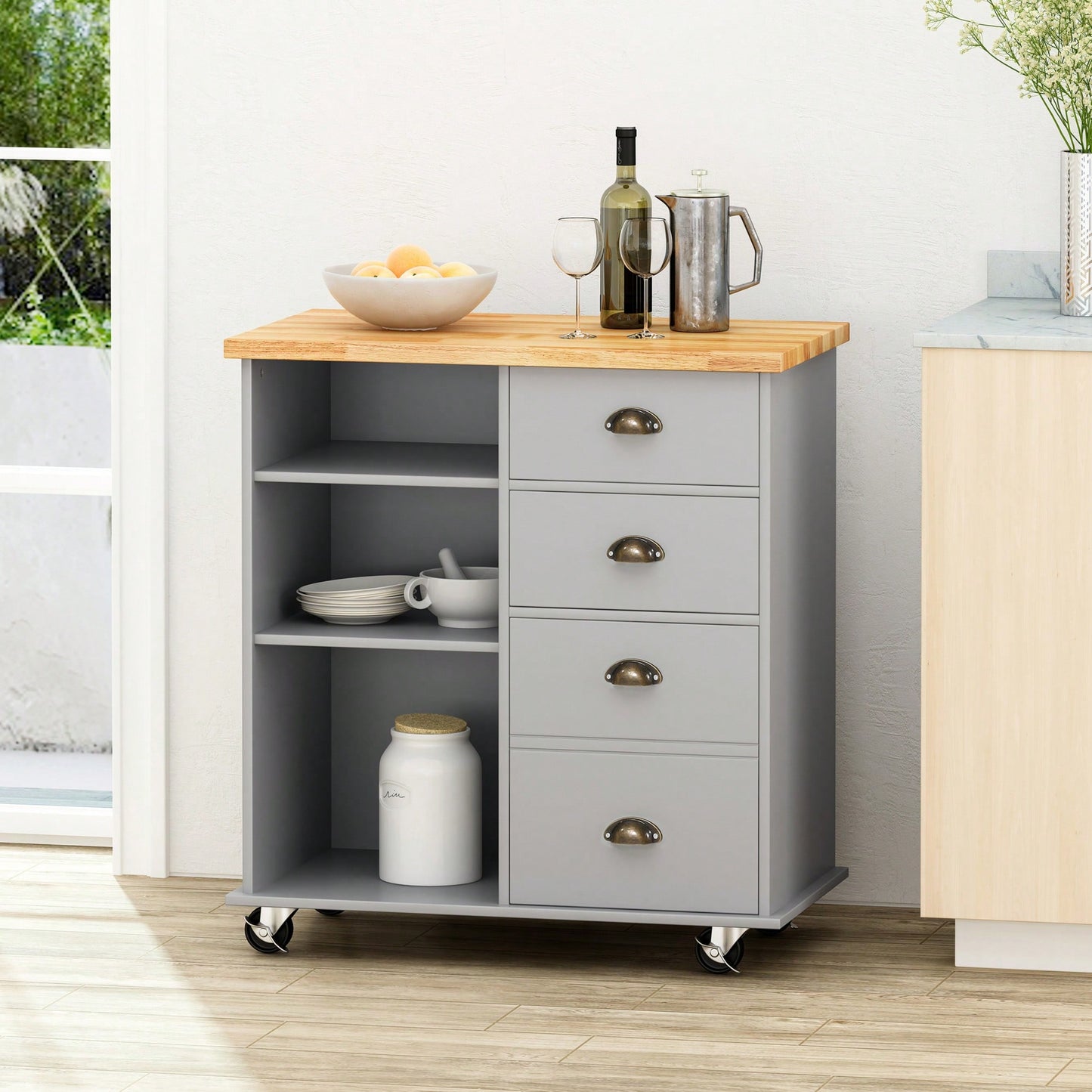 Versatile Kitchen Cart With Two Drawers And One Door For Extra Storage And Organization