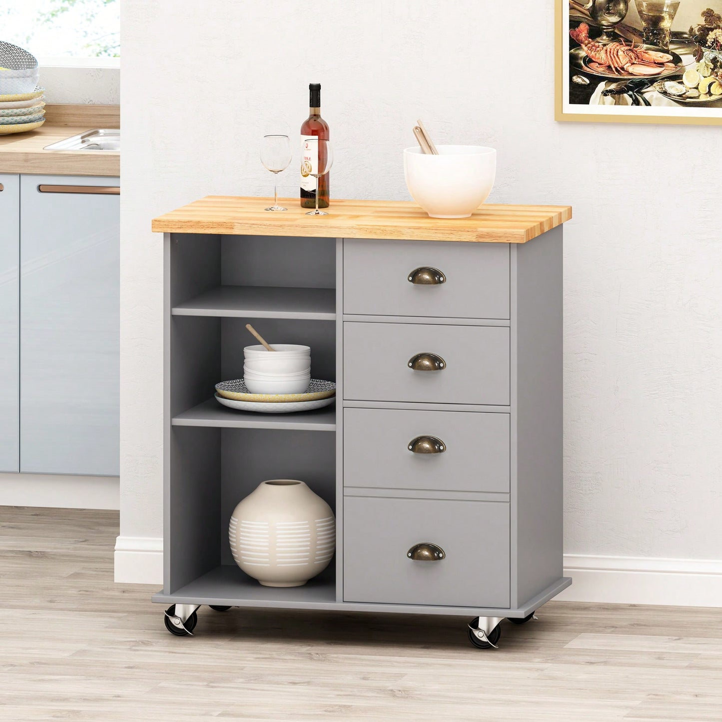 Versatile Kitchen Cart With Two Drawers And One Door For Extra Storage And Organization