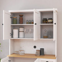 Spacious White Kitchen Pantry Storage Cabinet With Microwave Countertop Adjustable Shelves 6 Doors And 1 Drawer
