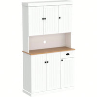 Spacious White Kitchen Pantry Storage Cabinet With Microwave Countertop Adjustable Shelves 6 Doors And 1 Drawer