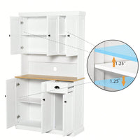 Spacious White Kitchen Pantry Storage Cabinet With Microwave Countertop Adjustable Shelves 6 Doors And 1 Drawer