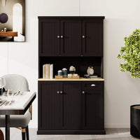 Spacious White Kitchen Pantry Storage Cabinet With Microwave Countertop Adjustable Shelves 6 Doors And 1 Drawer