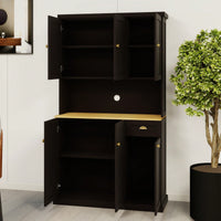 Spacious White Kitchen Pantry Storage Cabinet With Microwave Countertop Adjustable Shelves 6 Doors And 1 Drawer