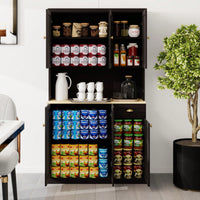 Spacious White Kitchen Pantry Storage Cabinet With Microwave Countertop Adjustable Shelves 6 Doors And 1 Drawer