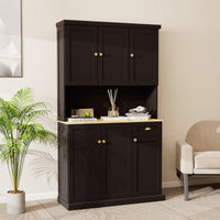 Spacious White Kitchen Pantry Storage Cabinet With Microwave Countertop Adjustable Shelves 6 Doors And 1 Drawer