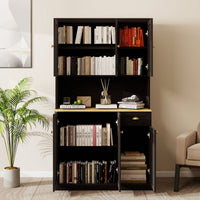 Spacious White Kitchen Pantry Storage Cabinet With Microwave Countertop Adjustable Shelves 6 Doors And 1 Drawer