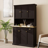 Spacious White Kitchen Pantry Storage Cabinet With Microwave Countertop Adjustable Shelves 6 Doors And 1 Drawer