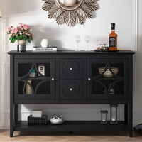 Modern Black Sideboard Buffet Console Table With Adjustable Shelves For Media Storage