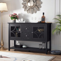 Modern Black Sideboard Buffet Console Table With Adjustable Shelves For Media Storage