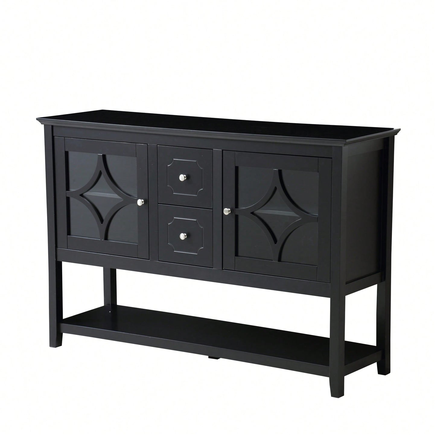 Modern Black Sideboard Buffet Console Table With Adjustable Shelves For Media Storage