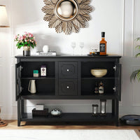 Modern Black Sideboard Buffet Console Table With Adjustable Shelves For Media Storage