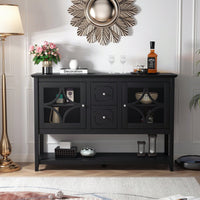 Modern Black Sideboard Buffet Console Table With Adjustable Shelves For Media Storage