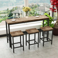 Long Dining Table Set With 3 Stools Easy Assembly Perfect For Family Gatherings Natural