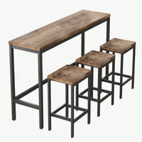 Long Dining Table Set With 3 Stools Easy Assembly Perfect For Family Gatherings Natural