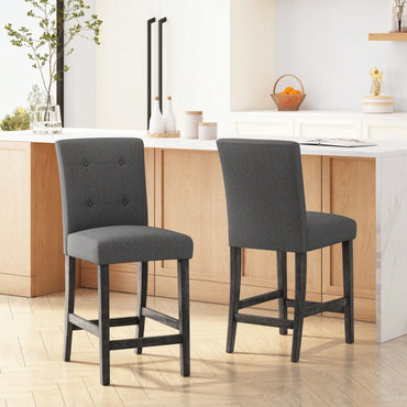 Charcoal Fabric Button Tufted Counter Stools Set Of 2 26 Inch Height Stylish Kitchen Seating