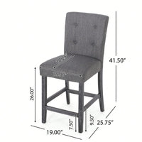 Charcoal Fabric Button Tufted Counter Stools Set Of 2 26 Inch Height Stylish Kitchen Seating