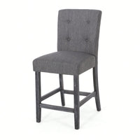 Charcoal Fabric Button Tufted Counter Stools Set Of 2 26 Inch Height Stylish Kitchen Seating