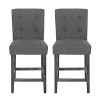 Charcoal Fabric Button Tufted Counter Stools Set Of 2 26 Inch Height Stylish Kitchen Seating