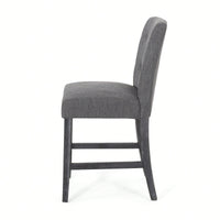 Charcoal Fabric Button Tufted Counter Stools Set Of 2 26 Inch Height Stylish Kitchen Seating