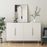 Elegant White Fluted Buffet Cabinet With Adjustable Shelves For Stylish Storage And Display