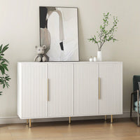 Elegant White Fluted Buffet Cabinet With Adjustable Shelves For Stylish Storage And Display