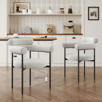 Set Of 2 Black Upholstered Armchair Dining Chairs With Sturdy Metal Legs