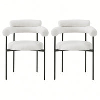 Set Of 2 Black Upholstered Armchair Dining Chairs With Sturdy Metal Legs