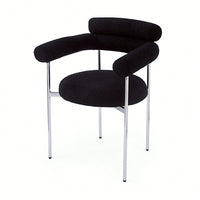 Set Of 2 Black Upholstered Armchair Dining Chairs With Sturdy Metal Legs