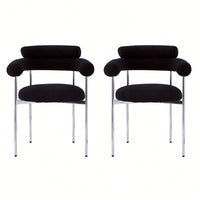 Set Of 2 Black Upholstered Armchair Dining Chairs With Sturdy Metal Legs