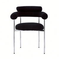 Set Of 2 Black Upholstered Armchair Dining Chairs With Sturdy Metal Legs
