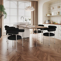 Set Of 2 Black Upholstered Armchair Dining Chairs With Sturdy Metal Legs