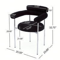 Set Of 2 Black Upholstered Armchair Dining Chairs With Sturdy Metal Legs