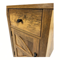 Rustic Farmhouse Nightstand With Charging Station And Barn Door Storage, Brown Bedside Table For Bedroom Or Living Room