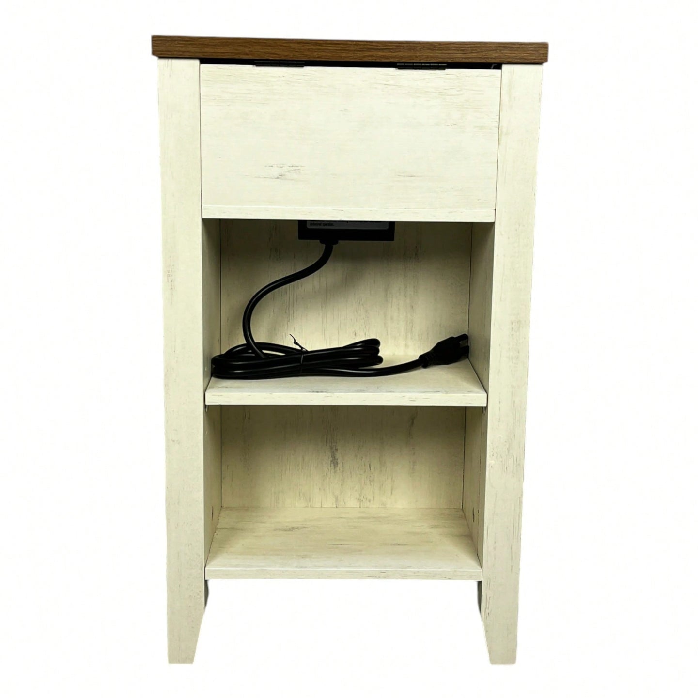 Rustic Farmhouse Nightstand With Charging Station And Barn Door Storage, Brown Bedside Table For Bedroom Or Living Room