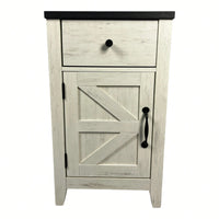 Rustic Farmhouse Nightstand With Charging Station And Barn Door Storage, Brown Bedside Table For Bedroom Or Living Room