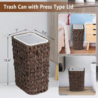 2.6 Gallon Rattan Trash Can With Press Top Lid For Bathroom Kitchen Office Living Room Bedroom Gray