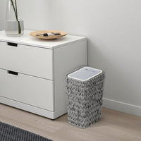 2.6 Gallon Rattan Trash Can With Press Top Lid For Bathroom Kitchen Office Living Room Bedroom Gray