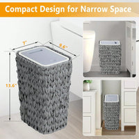 2.6 Gallon Rattan Trash Can With Press Top Lid For Bathroom Kitchen Office Living Room Bedroom Gray