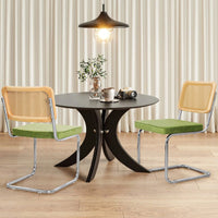 Velvet Accent Dining Chairs Set Of 2 With Natural Cane Back In Green For Mid Century Modern Style