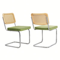 Velvet Accent Dining Chairs Set Of 2 With Natural Cane Back In Green For Mid Century Modern Style