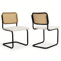 Velvet Accent Dining Chairs Set Of 2 With Natural Cane Back For Mid Century Modern Style Beige